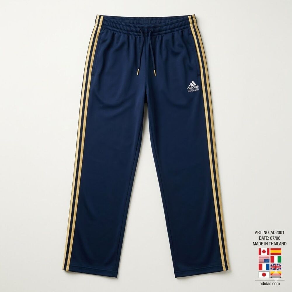2006 Adidas Climalite Track Pants Navy Blue / Gold Metallic 3-Stripe 2XL